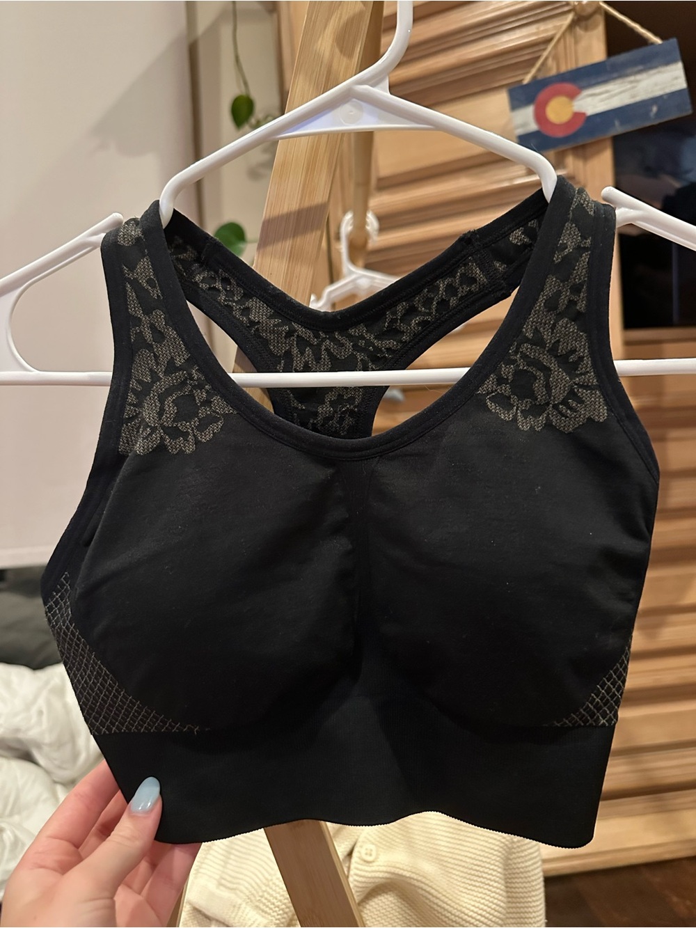 Soma Black Lace-Detail Seamless Sports Bralette